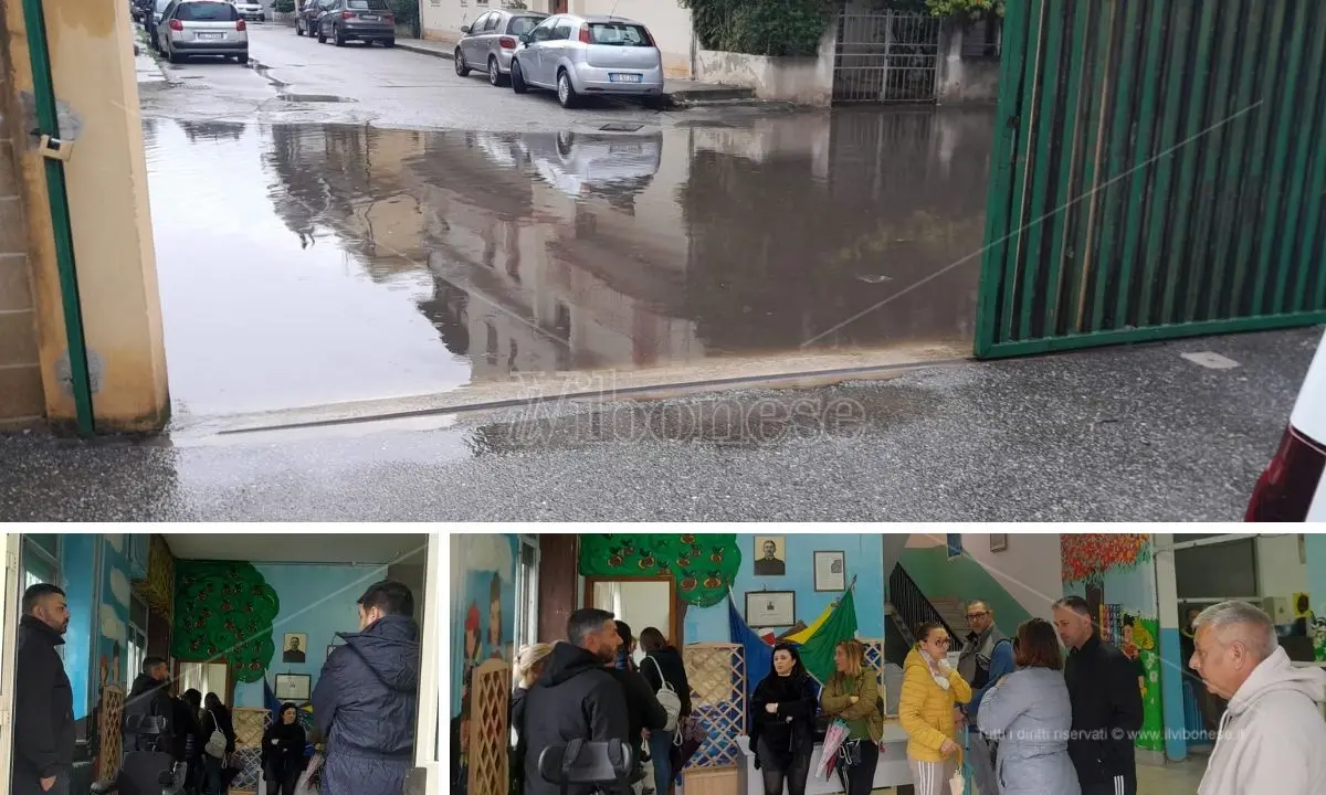 Strada allagata da reflui fognari a Vibo Marina, disagi per gli studenti della scuola “De Maria”