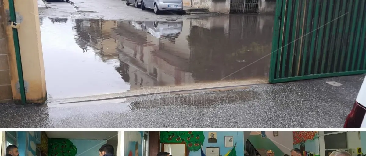 Strada allagata da reflui fognari a Vibo Marina, disagi per gli studenti della scuola “De Maria”