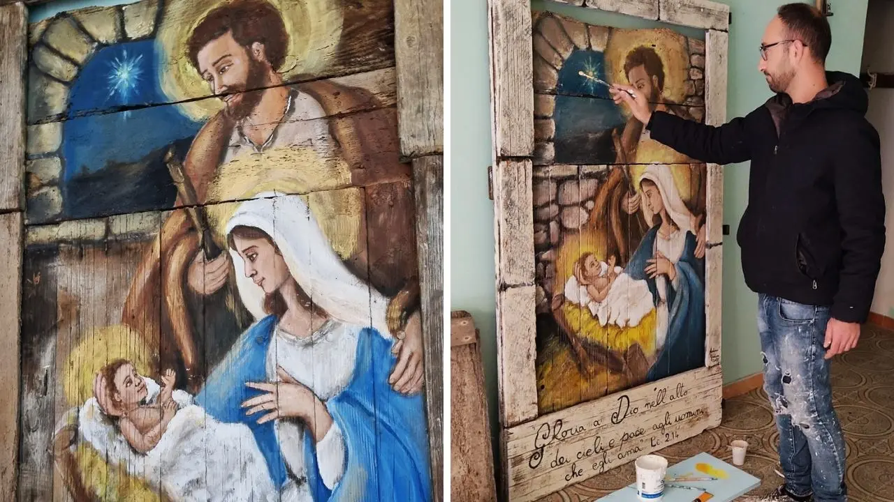 Zungri, la “Natività” dipinta su una vecchia porta: l’opera dell’artista locale Antonio Gaudioso