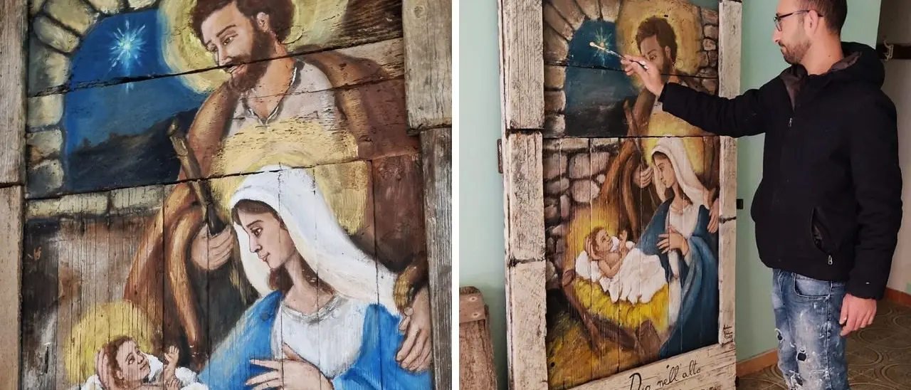 Zungri, la “Natività” dipinta su una vecchia porta: l’opera dell’artista locale Antonio Gaudioso