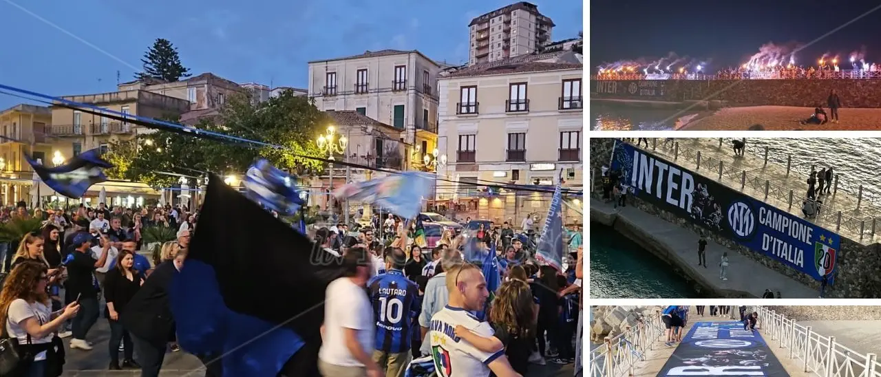 Pizzo celebra lo scudetto dell'Inter, tifosi nerazzurri in festa per il ventesimo Tricolore