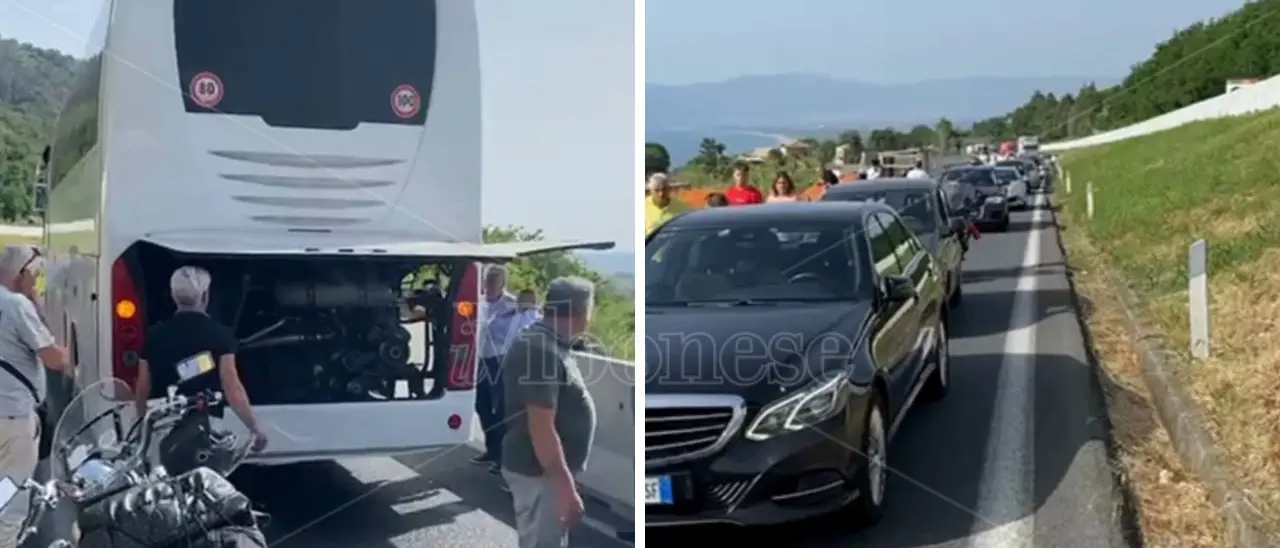 Autostrada bloccata da un pullman all’altezza di Pizzo: auto in fila per ore e malori a causa del caldo
