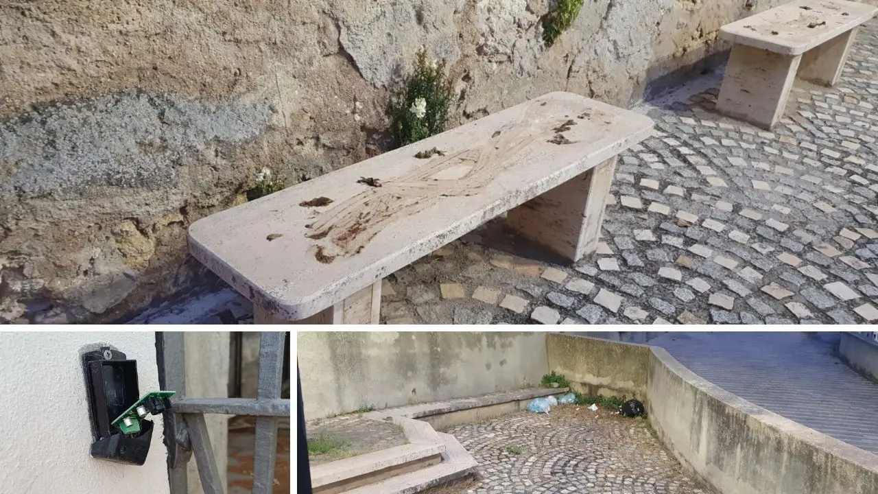 Vandali in azione a Drapia: citofoni distrutti, rifiuti in piazza e panchine imbrattate con “l’effetto feci”