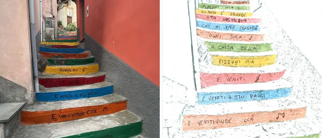 Una scala colorata anima il cuore di Pizzoni, la Pro loco: «Omaggiamo il paese e le nostre radici»