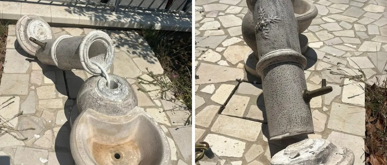 Vandali in azione a San Costantino: distrutta fontana in una piazza da poco riqualificata