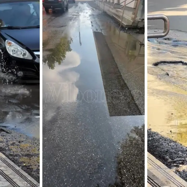 Stazione di Vibo-Pizzo, una “piscina” accoglie i viaggiatori: perdita d’acqua e maxi buca davanti all’ingresso – Video