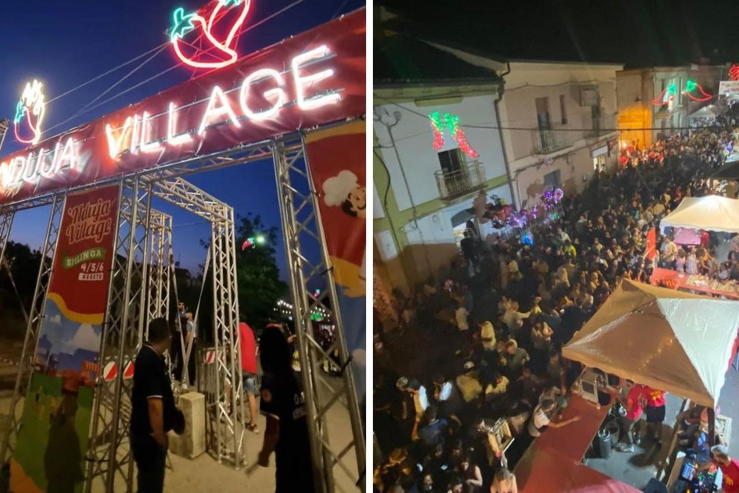 Il pubblico e gli stand del festival della ’nduja a Spilinga