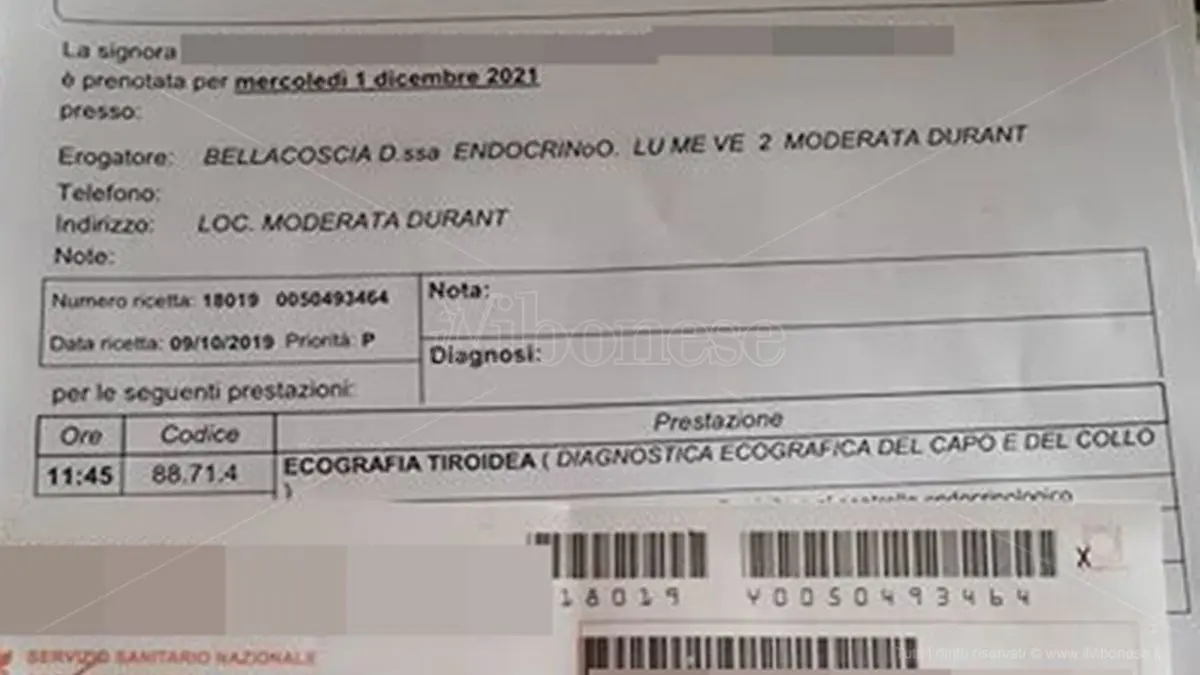 Vibo, liste d’attesa infinite: ecografia tiroidea prenotata a dicembre 2021