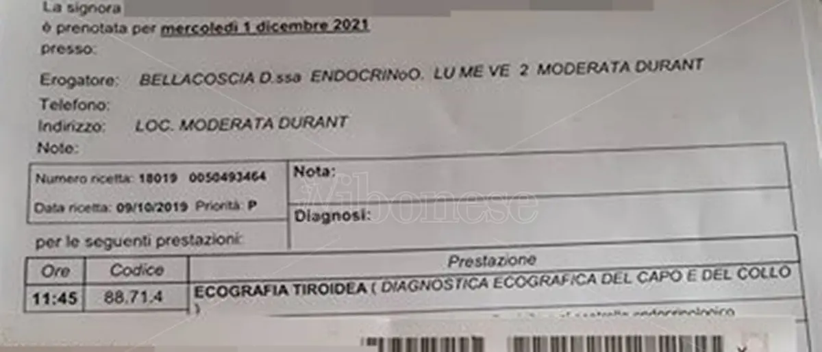 Vibo, liste d’attesa infinite: ecografia tiroidea prenotata a dicembre 2021
