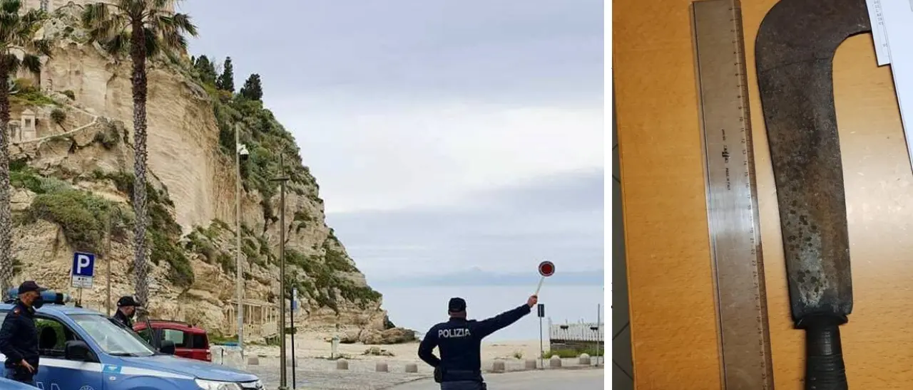 Tropea, fermato dalla polizia con una roncola di 41 centimetri nel cofano dell’auto: denunciato