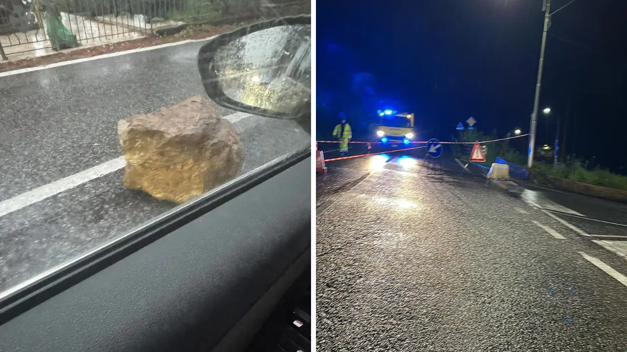 Massi sulla statale 18 nei pressi di Longobardi: chiusa la strada, vigili del fuoco sul posto per verificare la tenuta del costone