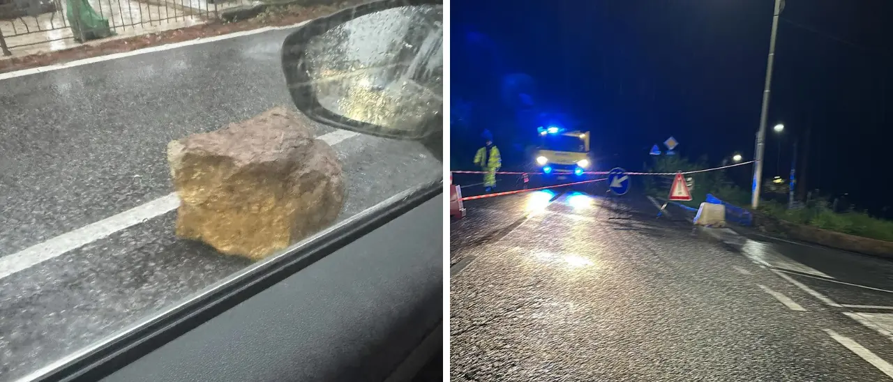 Massi sulla statale 18 nei pressi di Longobardi: chiusa la strada, vigili del fuoco sul posto per verificare la tenuta del costone