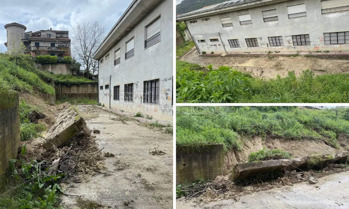 Maltempo, a Paravati crolla parte del muro di contenimento dietro alla scuola media