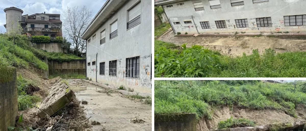 Maltempo, a Paravati crolla parte del muro di contenimento dietro alla scuola media