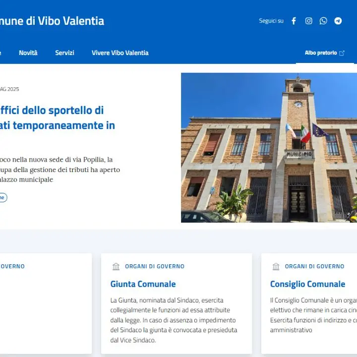 Vibo, restyling per il sito web del Comune: «Ora navigazione più intuitiva e facile seguendo le linee guida nazionali»