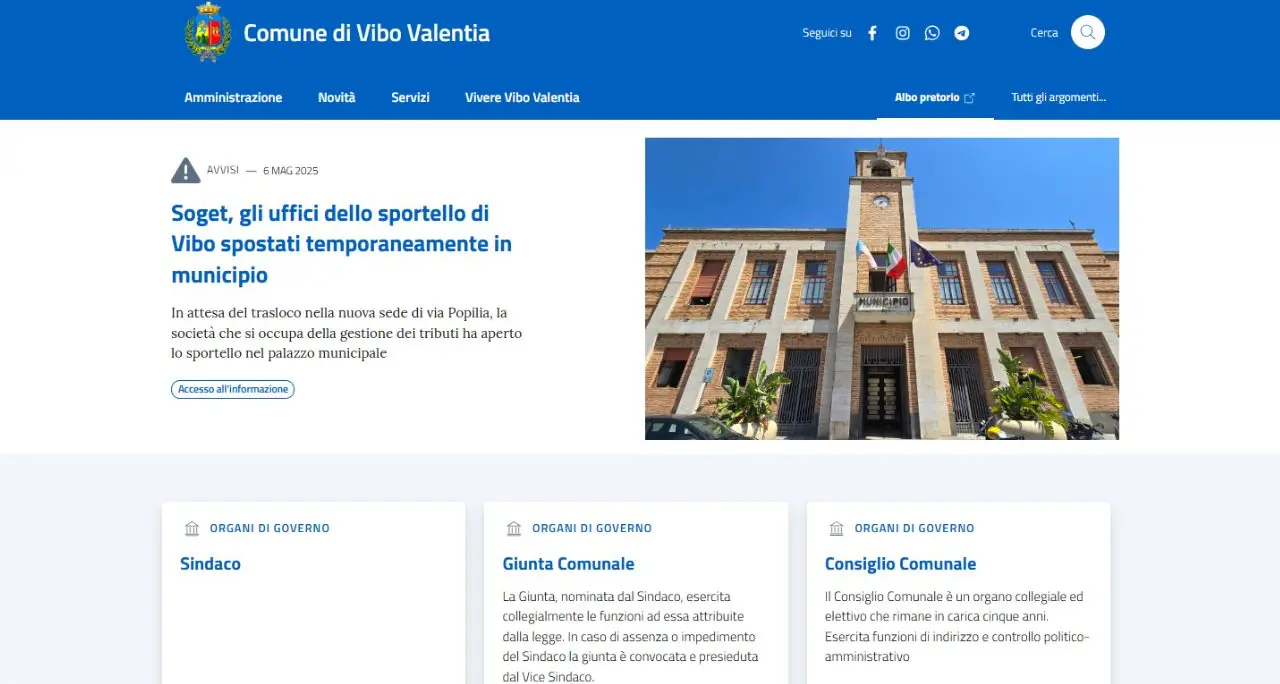 Vibo, restyling per il sito web del Comune: «Ora navigazione più intuitiva e facile seguendo le linee guida nazionali»