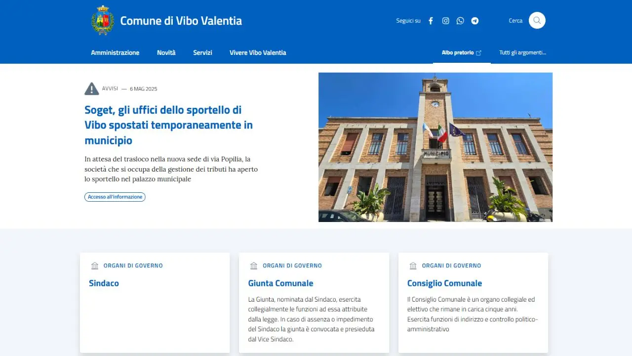Vibo, restyling per il sito web del Comune: «Ora navigazione più intuitiva e facile seguendo le linee guida nazionali»