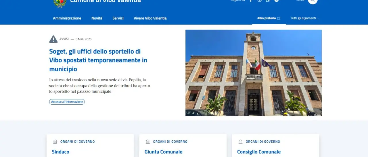 Vibo, restyling per il sito web del Comune: «Ora navigazione più intuitiva e facile seguendo le linee guida nazionali»