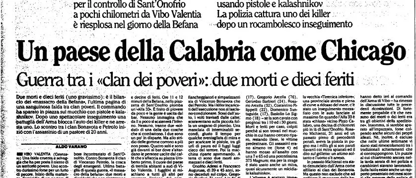 La pioggia e poi l’inferno: trent’anni fa a Sant'Onofrio la strage dell’Epifania