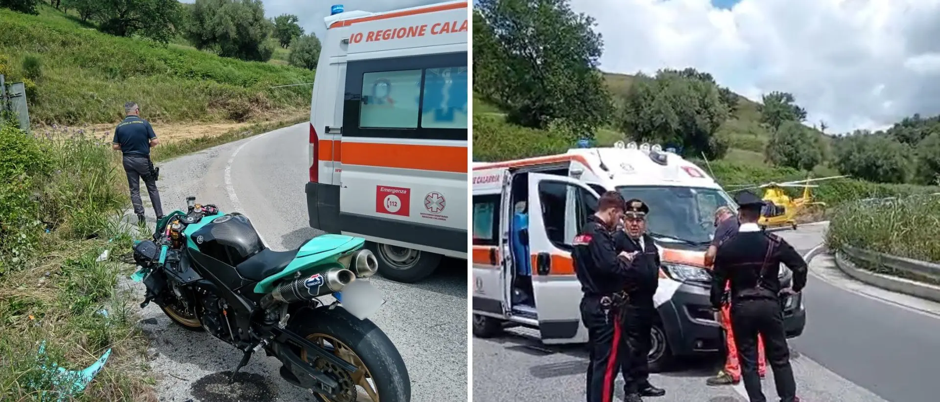 Incidente a Gerocarne, perde il controllo della moto e cade: trasportato con l'elisoccorso a Catanzaro