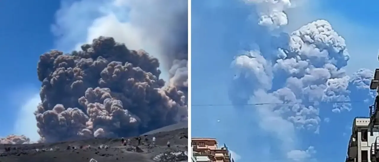 Mega eruzione dell’Etna: crolla una parete del cratere, nube alta chilometri e continue esplosioni