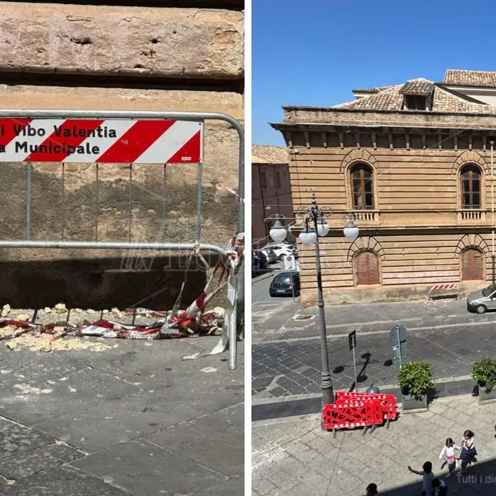 Palazzo Gagliardi-De Riso perde pezzi: calcinacci in strada e una “timida” transenna che consiglia di stare alla larga
