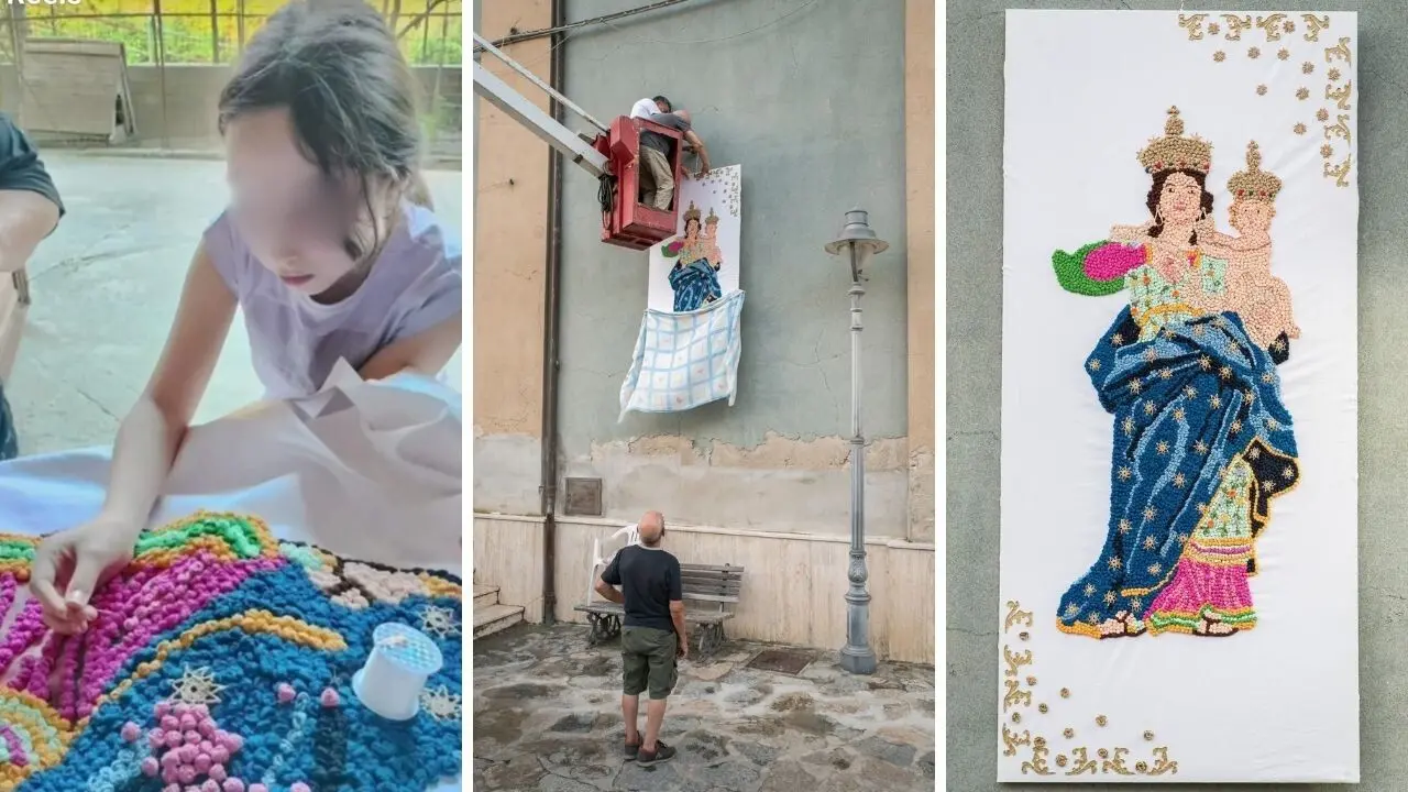 Pizzoni, le \"Uncinettine\" stupiscono ancora: 70 gomitoli di filo e 5 mesi di tempo per realizzare a mano l'effige della Madonna delle Grazie