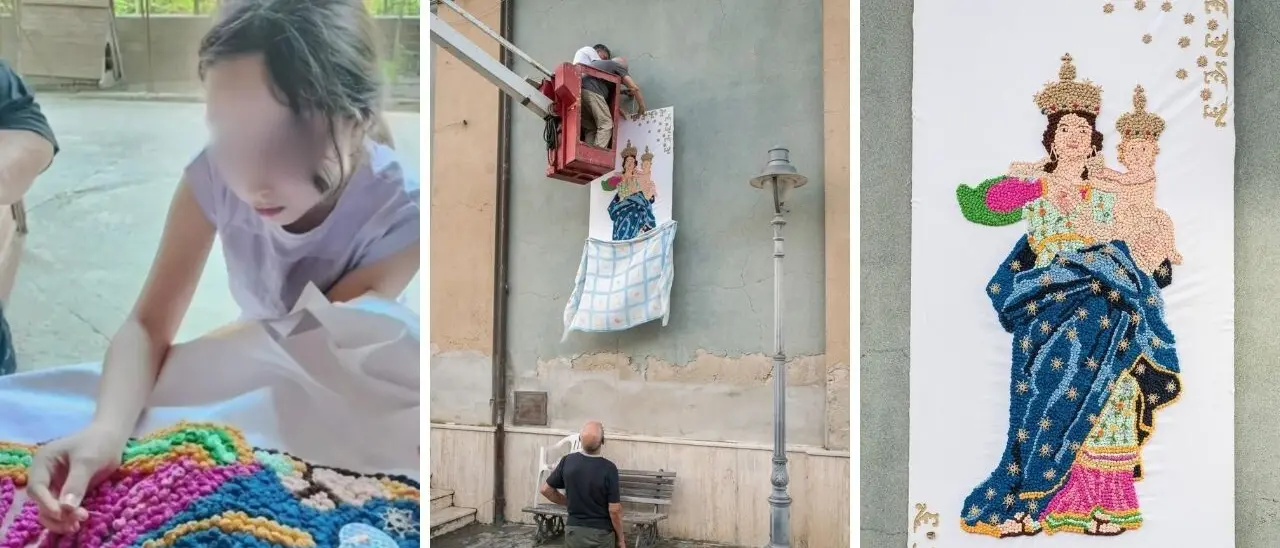 Pizzoni, le \"Uncinettine\" stupiscono ancora: 70 gomitoli di filo e 5 mesi di tempo per realizzare a mano l'effige della Madonna delle Grazie