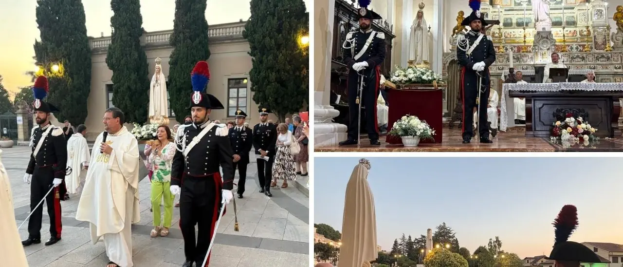 I carabinieri partecipano alla messa per la Madonna pellegrina di Fatima nella chiesa di San Leoluca