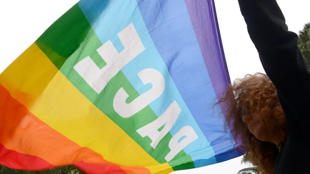 Una manifestante con la bandiera della pace , Gloria Imbrogno