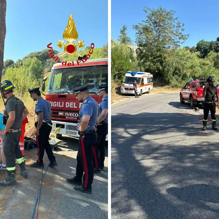 Cade in un profondo dirupo a Ricadi, i vigili del fuoco lo raggiungono e lo salvano inerpicandosi per 30 metri fino all’ambulanza