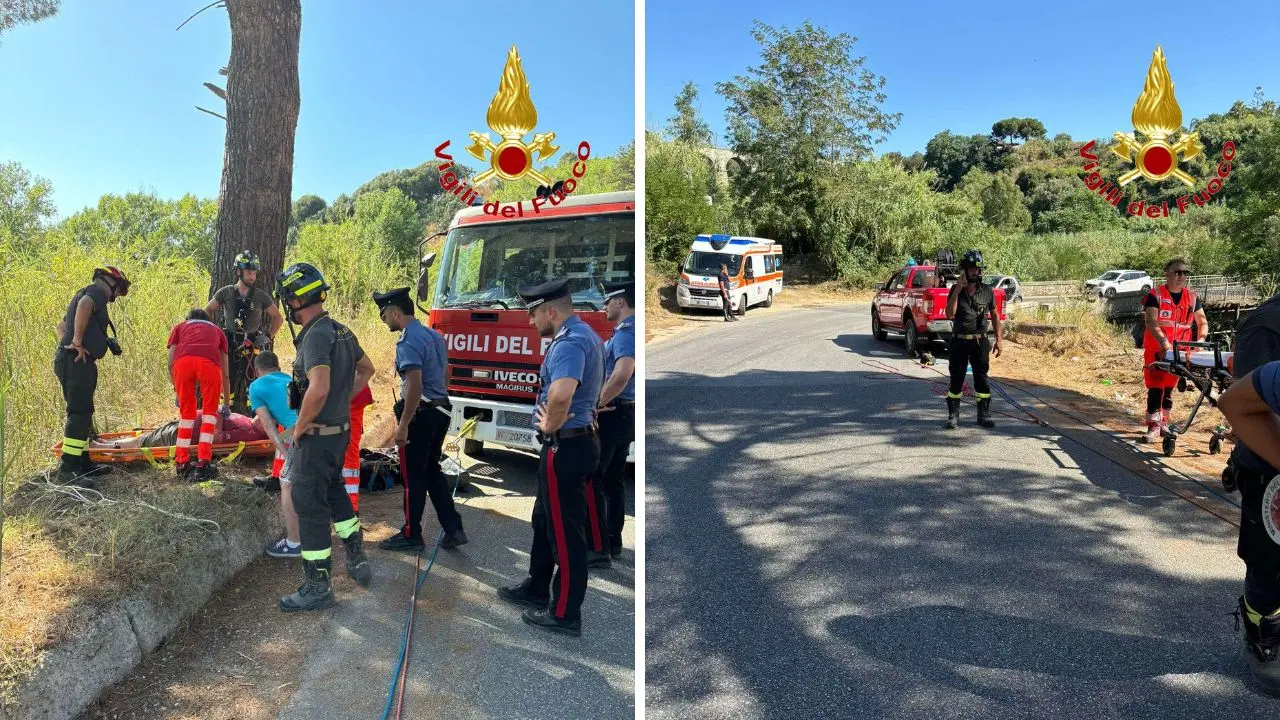 Cade in un profondo dirupo a Ricadi, i vigili del fuoco lo raggiungono e lo salvano inerpicandosi per 30 metri fino all’ambulanza