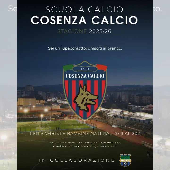Cosenza, nasce la prima scuola calcio: ufficiale l'accordo con il Marca
