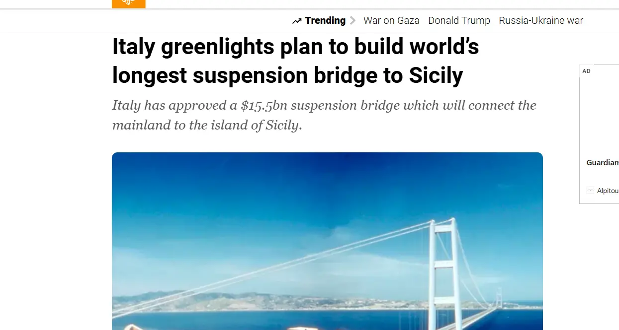 Il Ponte sullo Stretto conquista la stampa estera: l'opera sulle prime pagine di tutto il mondo