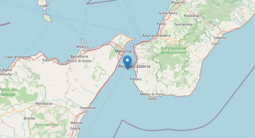 Terremoto di magnitudo 2.6 registrato nello Stretto di Messina