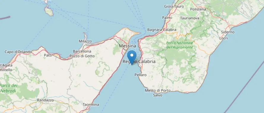 Terremoto di magnitudo 2.6 registrato nello Stretto di Messina