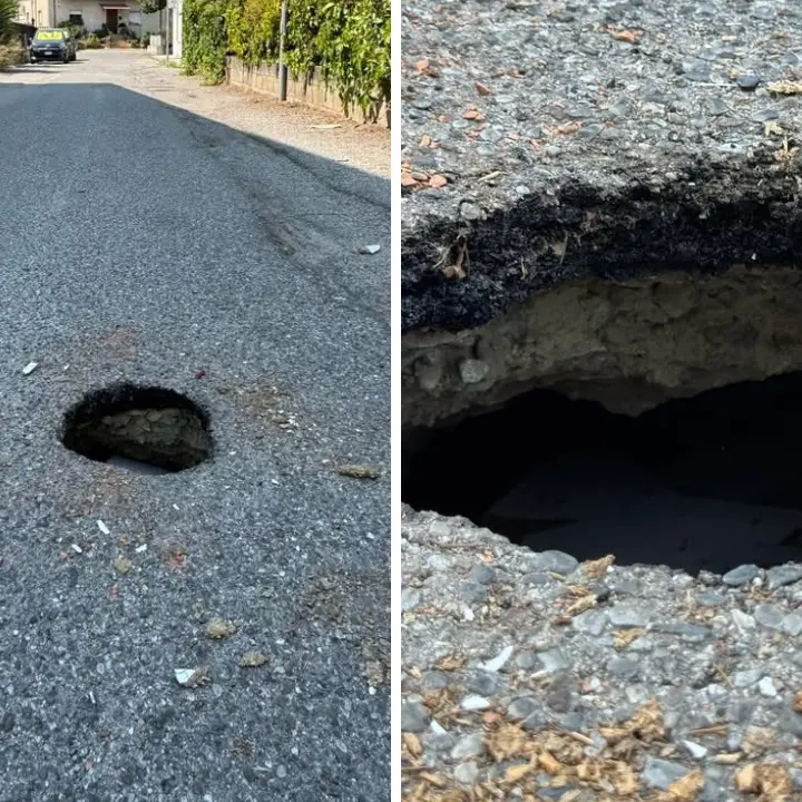 Voragine in via Giorgio Morandi a Saporito di Rende