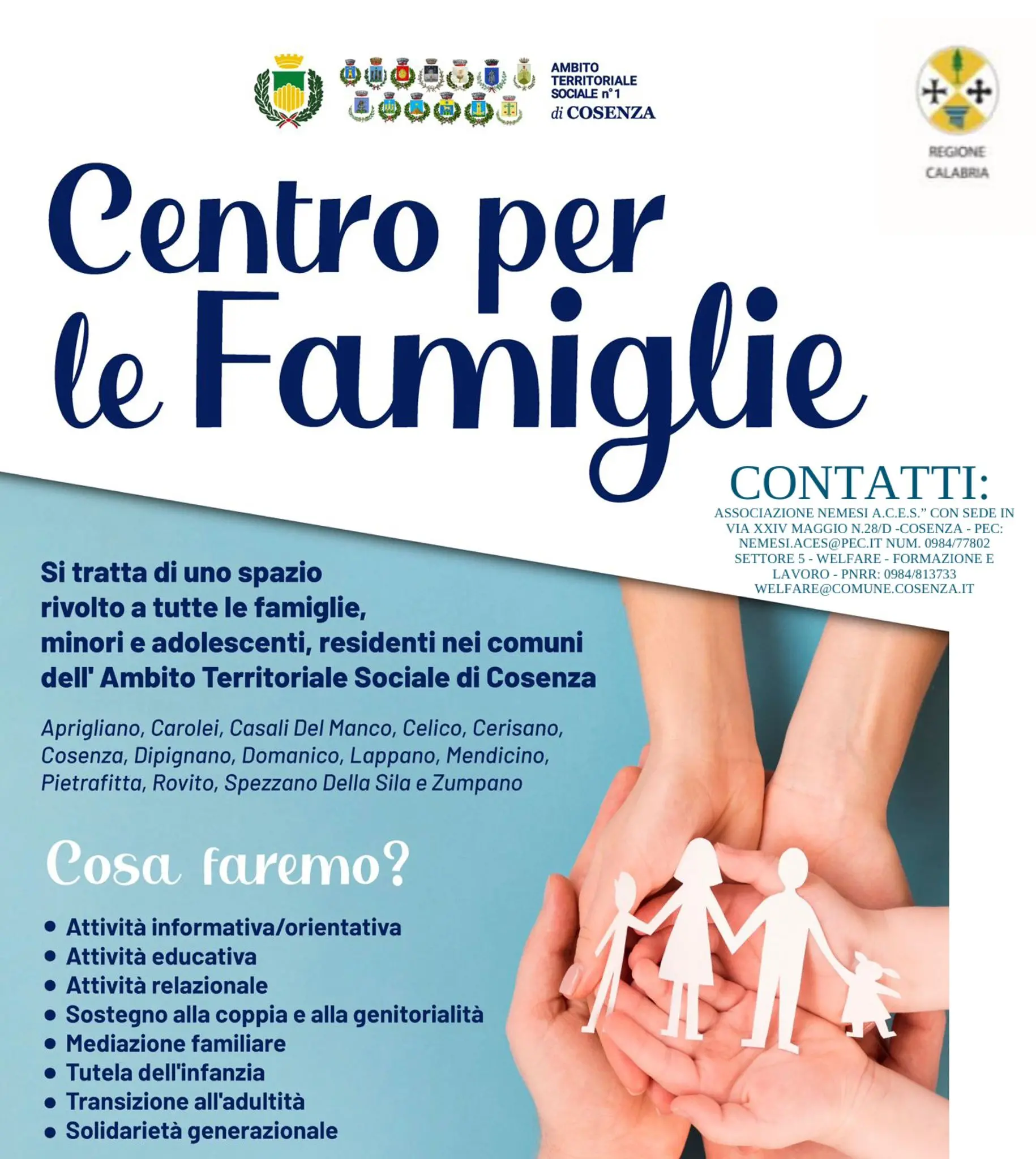 “Famiglie al Centro”: al via il progetto a Cosenza\n