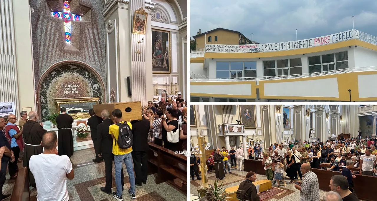 Acri saluta Padre Fedele,\u00A0l’ultimo viaggio nella Basilica che amava: «Acqua, luce e\u00A0calcio a Montagnola. Grazie infinitamente»\n