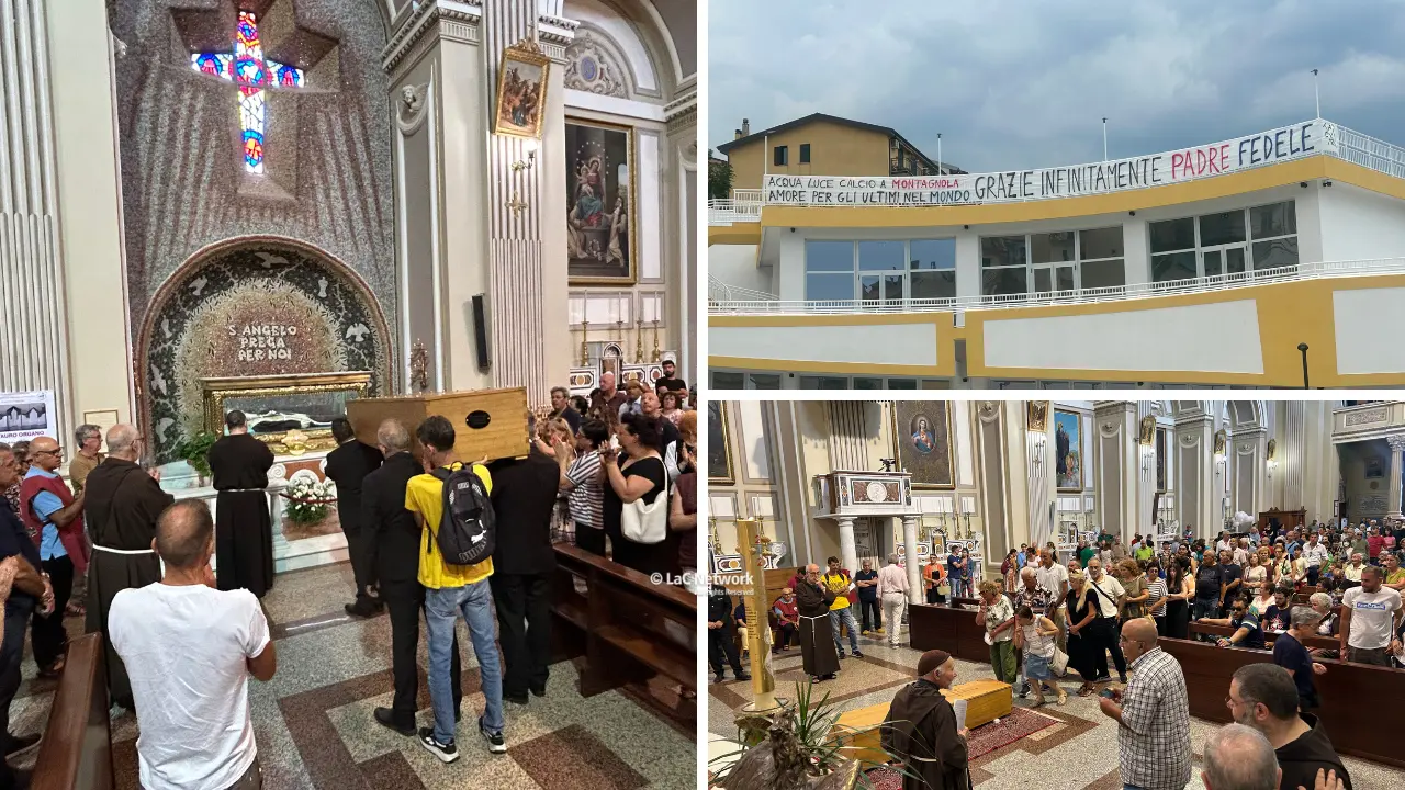 Acri saluta Padre Fedele,\u00A0l’ultimo viaggio nella Basilica che amava: «Acqua, luce e\u00A0calcio a Montagnola. Grazie infinitamente»\n