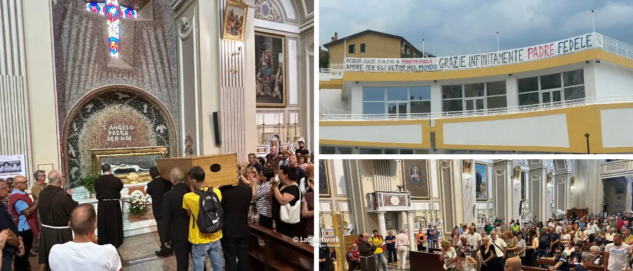 Acri saluta Padre Fedele,\u00A0l’ultimo viaggio nella Basilica che amava: «Acqua, luce e\u00A0calcio a Montagnola. Grazie infinitamente»\n