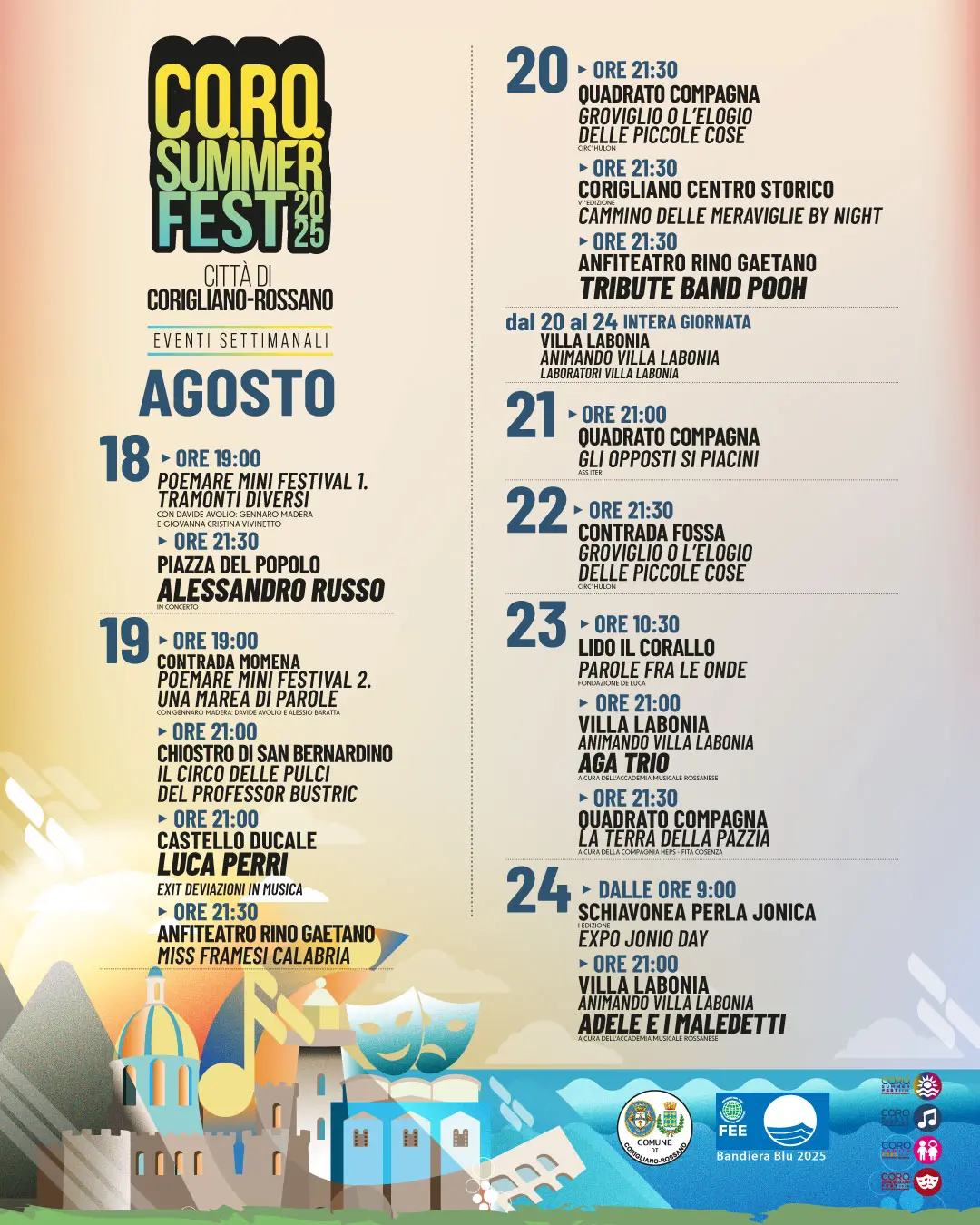 CoRo Summer Fest 2025, una settimana di musica, teatro e cultura dal 19 al 24 agosto\n