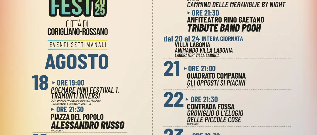 CoRo Summer Fest 2025, una settimana di musica, teatro e cultura dal 19 al 24 agosto\n