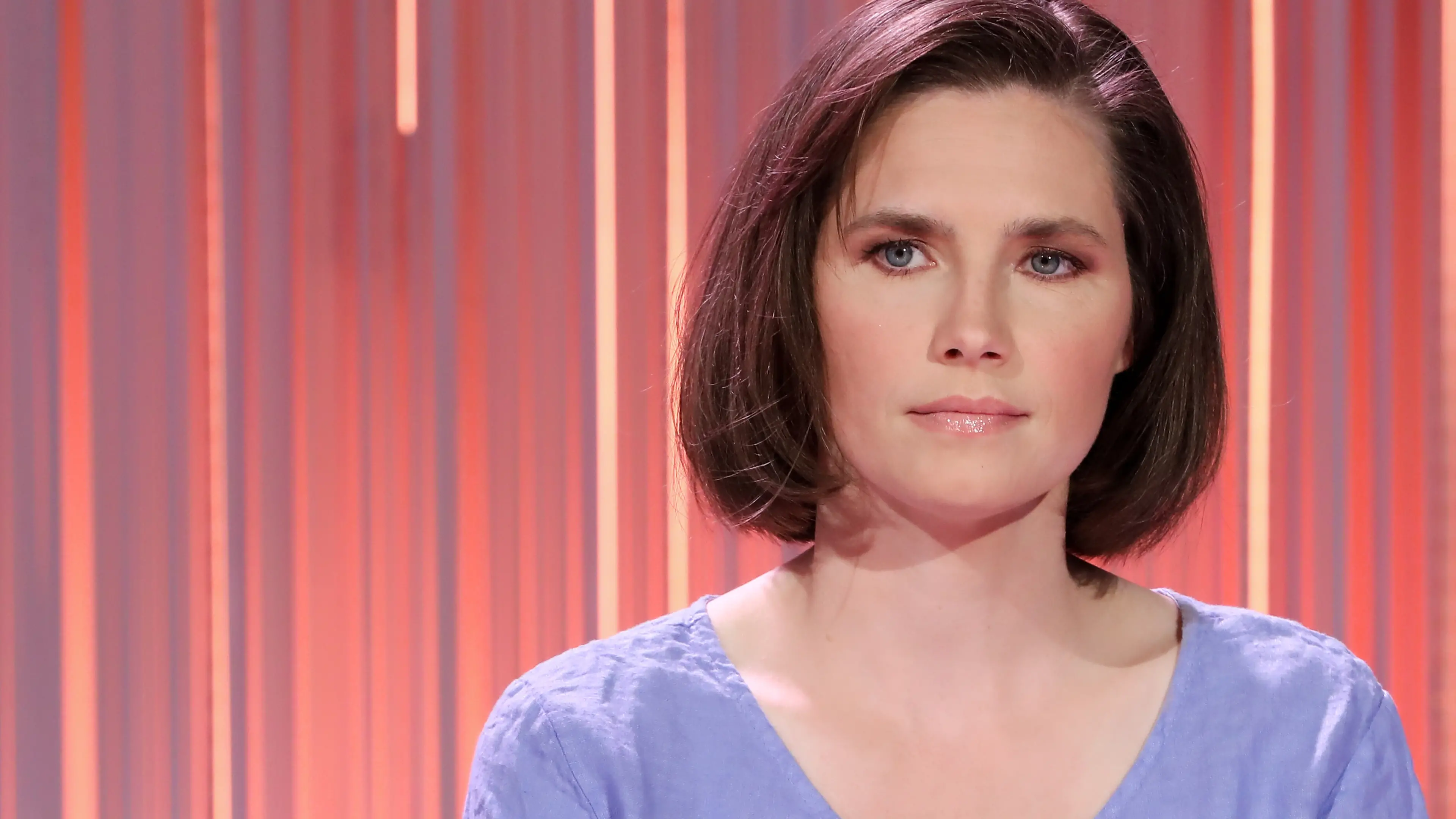 Roma, studi Rai ex Teulada, trasmissione tv \"Cinque minuti\". Nella foto: Amanda Knox , Marco Provvisionato