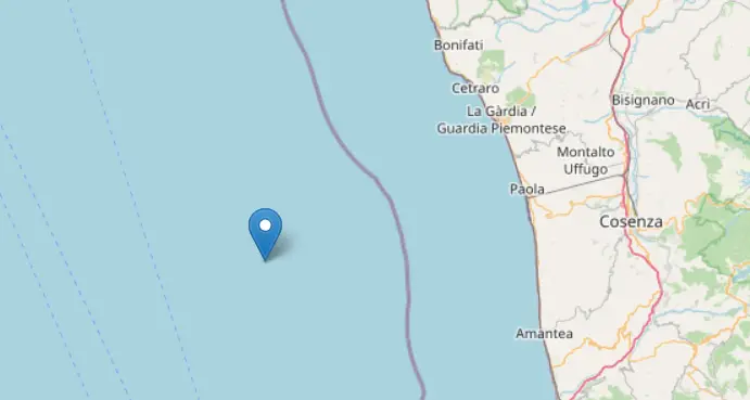 Sisma di 3.5 magnitudo in zona “Tirreno Meridionale”: terremoto nell’area di Fuscaldo\n