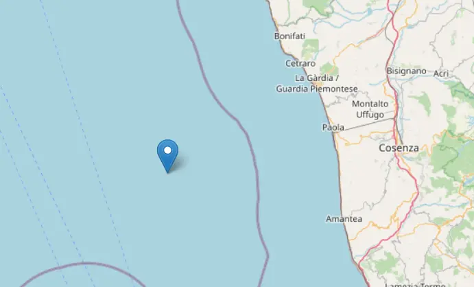 Sisma di 3.5 magnitudo in zona “Tirreno Meridionale”: terremoto nell’area di Fuscaldo\n