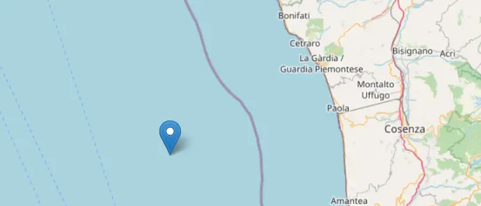 Sisma di 3.5 magnitudo in zona “Tirreno Meridionale”: terremoto nell’area di Fuscaldo\n