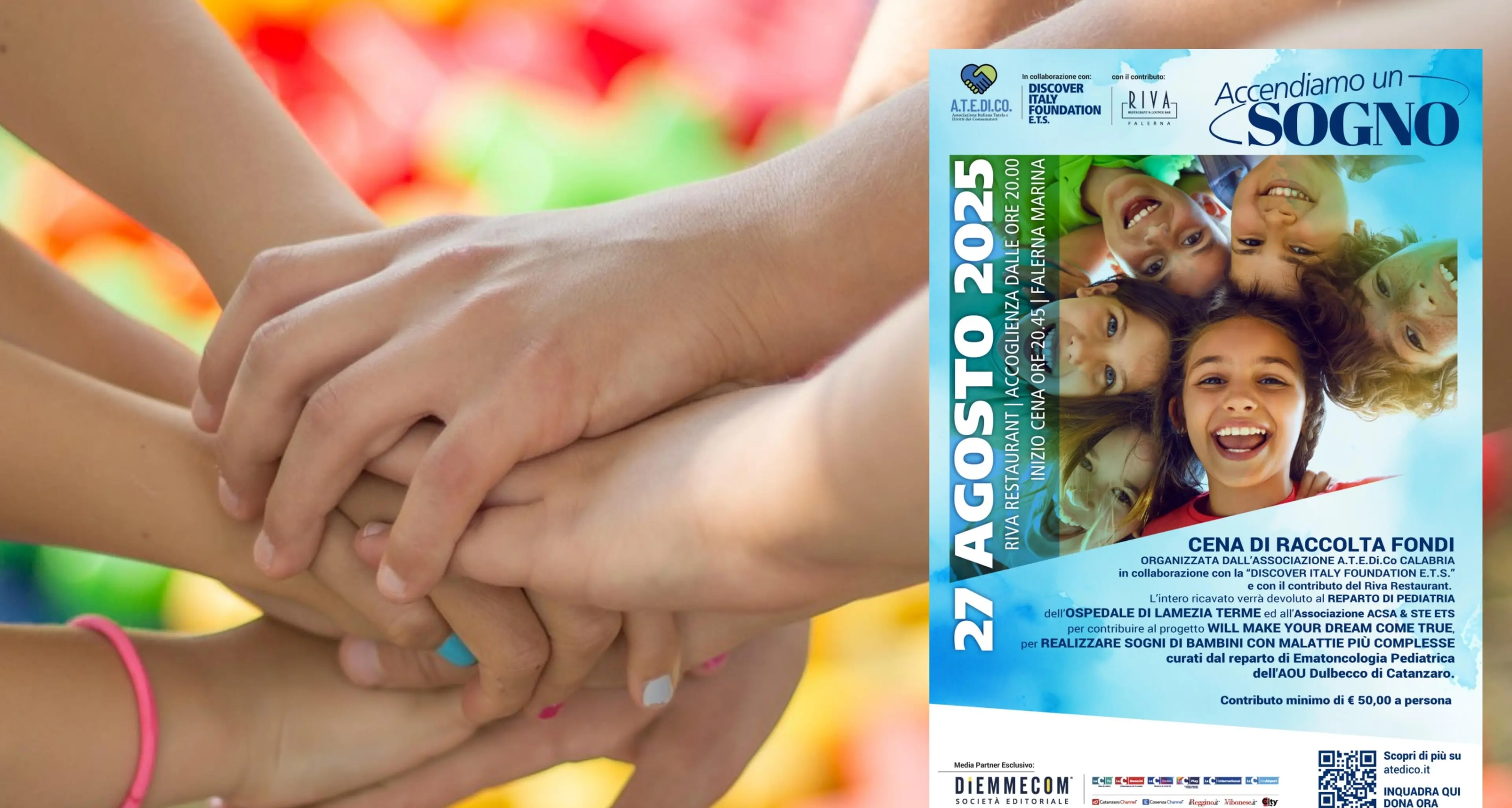 Accendiamo un sogno, una cena di solidarietà e una raccolta fondi per aiutare i bambini ricoverati negli ospedali calabresi e donare loro un sorriso\n