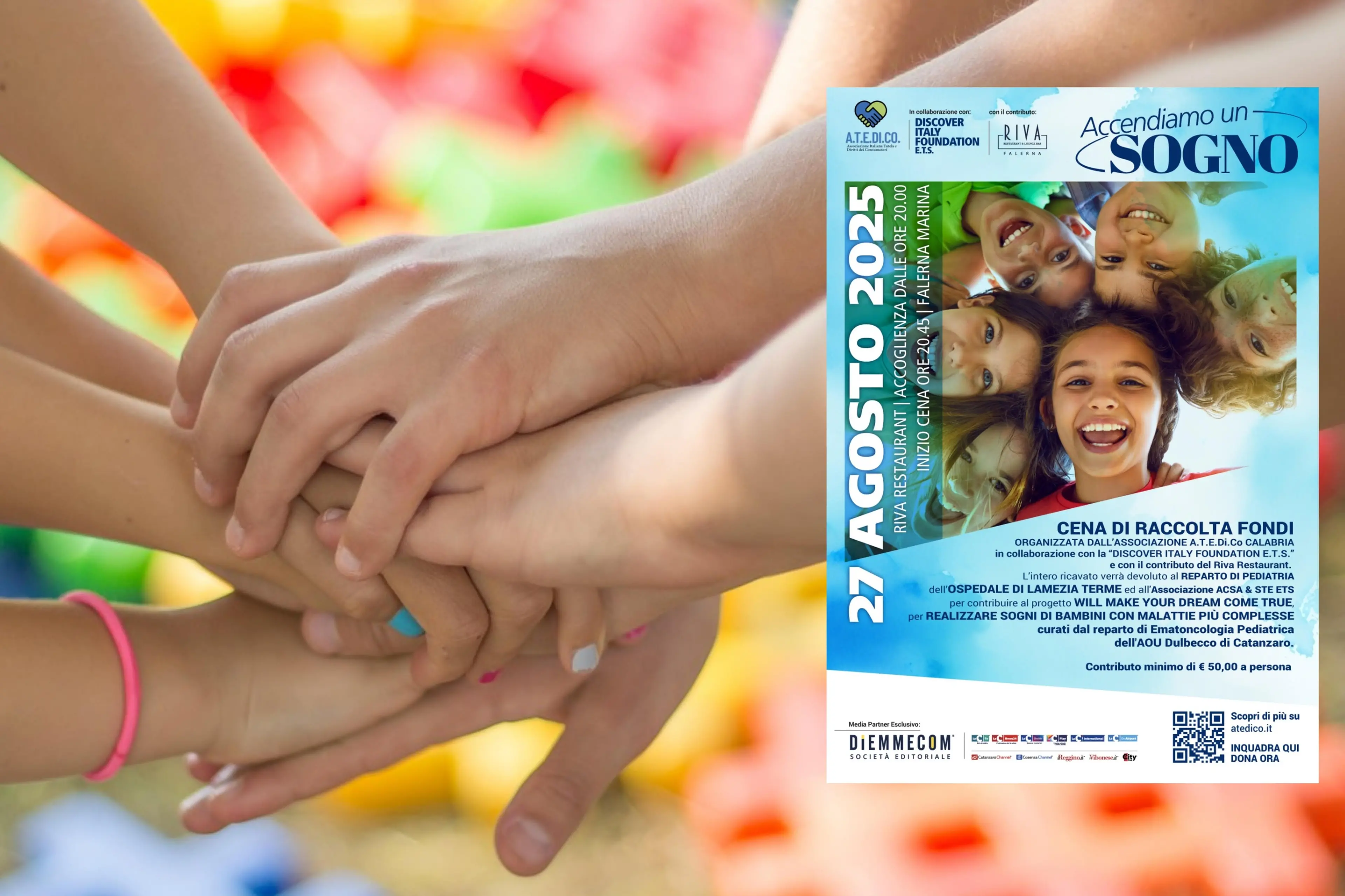 Accendiamo un sogno, una cena di solidarietà e una raccolta fondi per aiutare i bambini ricoverati negli ospedali calabresi e donare loro un sorriso\n