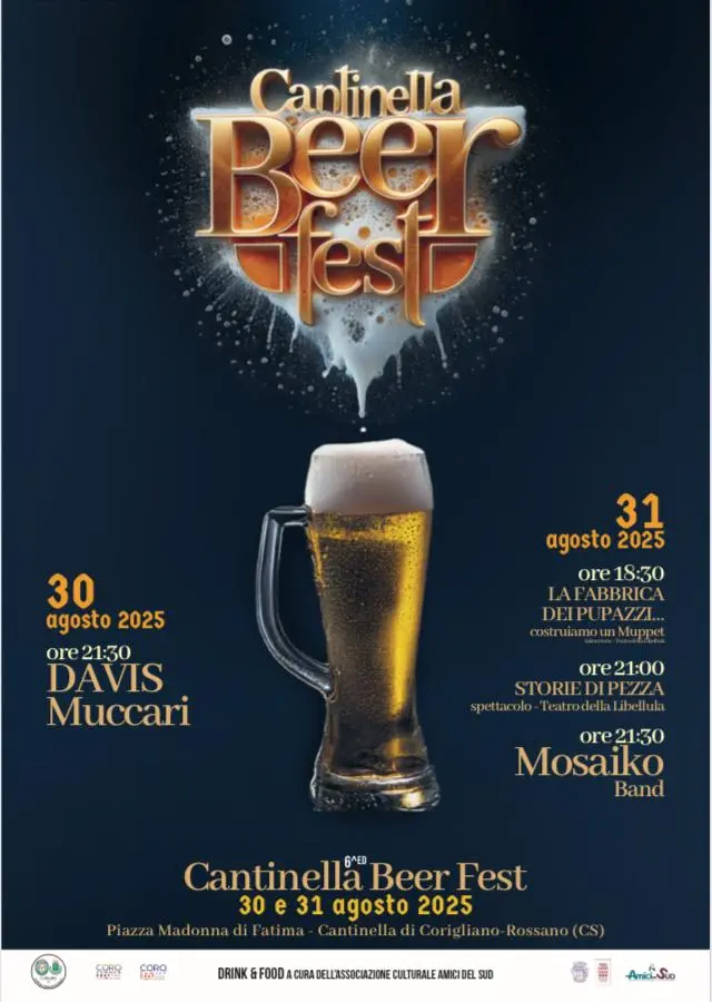 Cantinella Beer Fest 2025: due serate di musica, cultura ed enogastronomia nella programmazione estiva di Corigliano Rossano\n